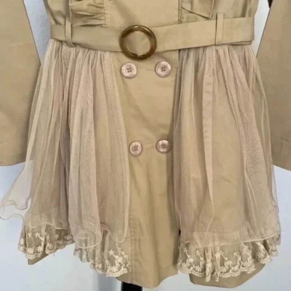 NWT Trish Scully Child Double Breast Lace Trench Coat, Size 7